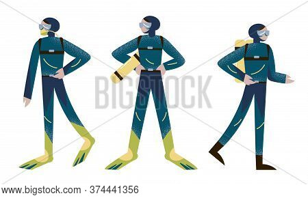 Oeople Divers In Special Equipment Before Going Under Water