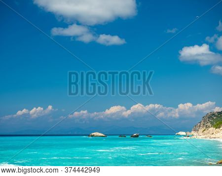 Avali beach in Lefkada Greece at sunset