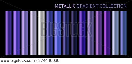 Metallic Neon Blue Purple Chrome Gradient Vector Colorful Palette Set