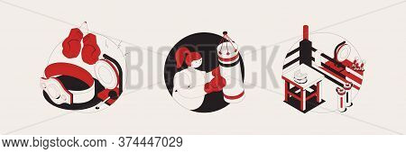 Boxing Isometric Compositions With Gloves  Punching Bags For Training Boxing Mouth Guard Elements Ve