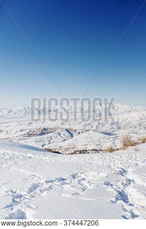 Winter Views From The Mountain Slopes Of Beldersay In Sunny Clear Weather With Blue Skies