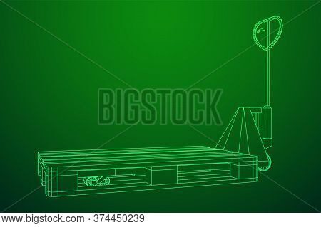 Hand Pallet Jack Lift. Manual Forklift With Cargo Pallet For Warehouse. Logistics Shipping Concept. 
