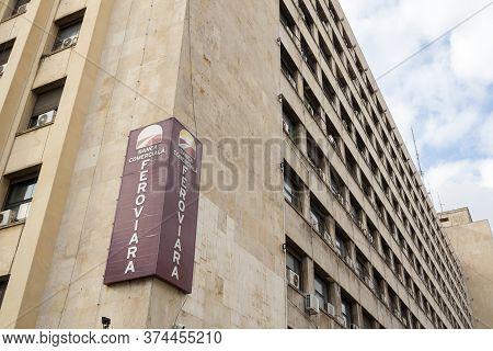 Bucharest, Romania - February 15, 2020: Banca Comerciala Feroviara Logo In Front Of Their Local Offi