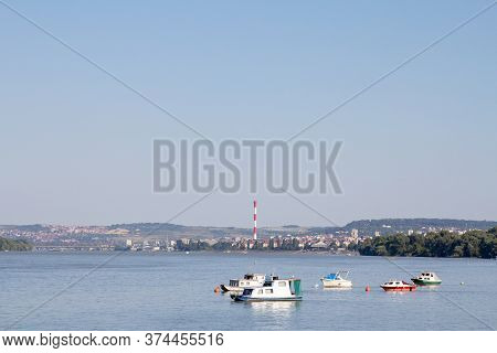 Zemun Quay (zemunski Kej) In Belgrade, Serbia, On The Danube River, Seen In Summer. Boats Can Be See