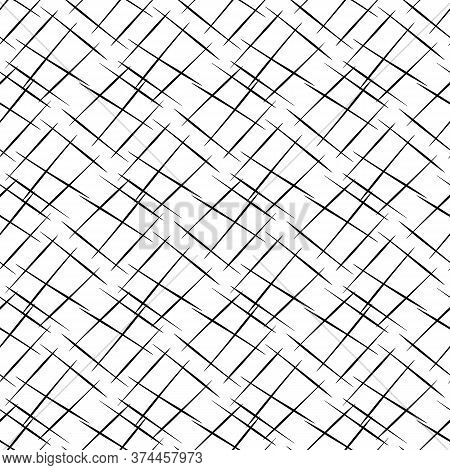 Vector Hand Drawn Diagonal Scribbled Grunge Lines In Criss Cross Design. Seamless Texture Weave Patt