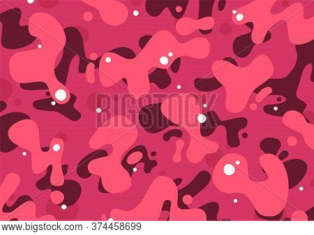Vivid Pink Camouflage Cartoon Seamless Pattern Background Texture.