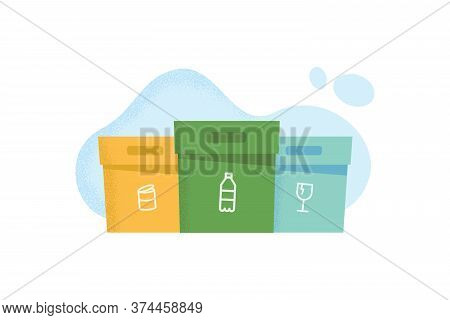 Waste Sorting Boxes Illustration On White Background For Recycling Trash, Separate For Glass, Packag
