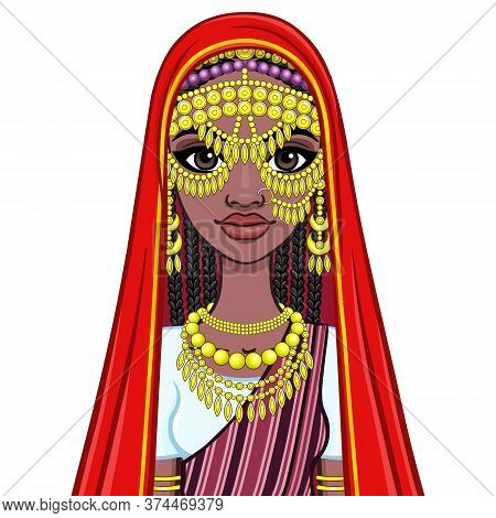 African Beauty: Animation Portrait Of The Beautiful Black Woman In A Traditional Ethnic Jewelry. Pri
