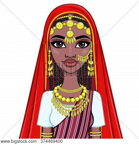 African Beauty: Animation Portrait Of The Beautiful Black Woman In A Traditional Ethnic Jewelry. Pri