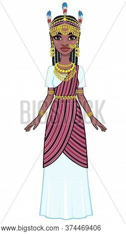 African Beauty: Animation Portrait Of The Beautiful Black Woman In A Traditional Ethnic Jewelry. Ful