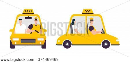 Driver And Passenger In Car, Front And Side View Isolated Objects