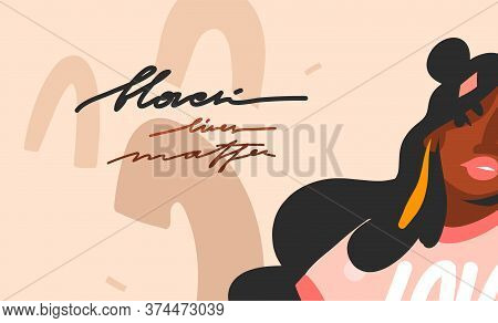 Hand Drawn Vector Abstract Flat Stock Graphic Illustration With Young Black Afro American Beauty Wom