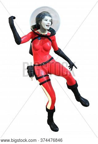 3D Rendering Astronaut Woman On White