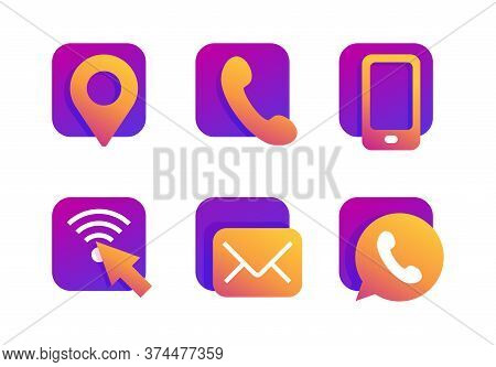 Contacts Icons Set - Location (geo Pin), Phone (handset And Mobile), Website (wi-fi Network And Curs