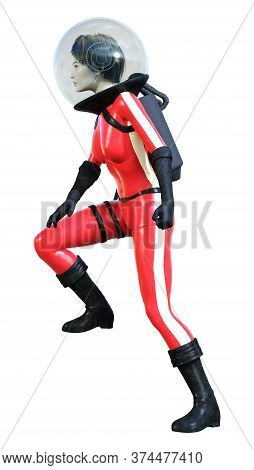 3D Rendering Astronaut Woman On White