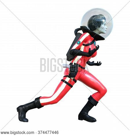3D Rendering Astronaut Woman On White