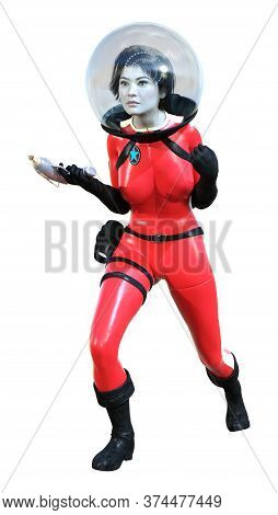 3D Rendering Astronaut Woman On White