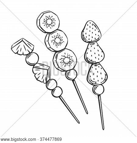 Tanghulu Outline Icon. Chinese Candied Fruit On The Stick. Asian Traditional Sweets Engraved Vector 
