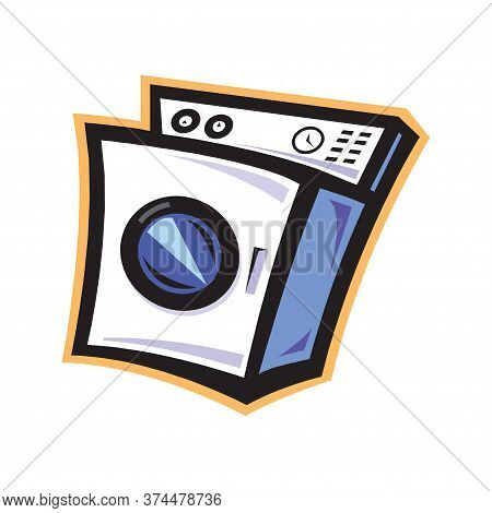 Washing Machine With Closed Door Icon. Vector Illustration In Flat Style
