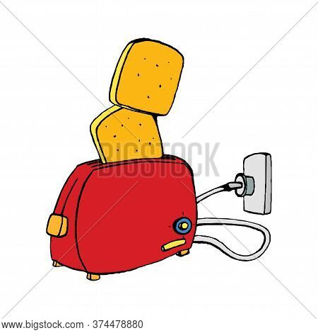 Toaster And Bread Vector Illustration Isolated On A White Background