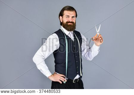Man Designing For Men. Successful Sartor Ready To Work. Formal And Office Style. Man Tailor With Tap