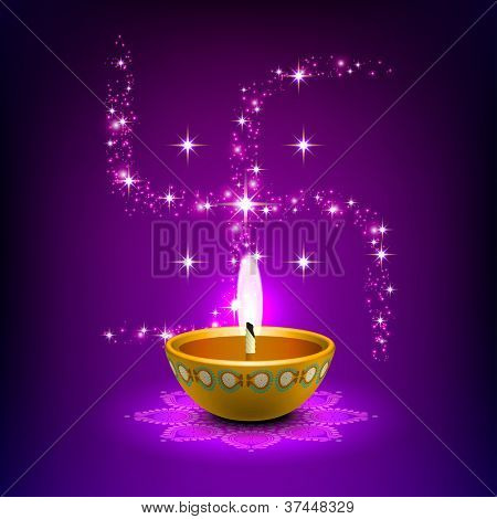 Diwali-Öllampe mit Swastika-Hintergrund