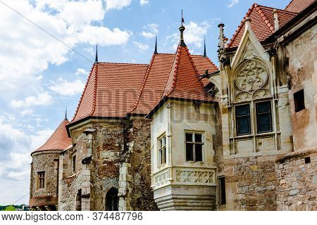 Hunyad Castle - Corvin's Castle In Hunedoara, Romania, 2020. Exterior Architectural Detail.