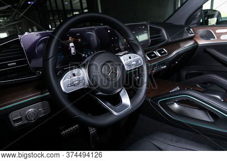 Novosibirsk/ Russia - April 28 2020: Mercedes-benz Gle-class, Salon Of A New Stylish Car, Steering W