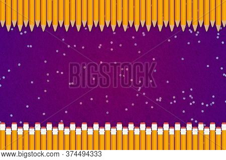 Illustration Yellow 2b Pencil With Eraser School Border With Purple Sparkle Material 3d Illustration