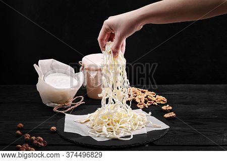 Cheese Chechil. Homemade Soft Cheese Production. Farm Prodact