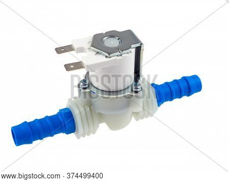 Directly Actuated Pneumatic Valve 24v Dc, With Sleeve Pins For Hose Connection, Isolated On White