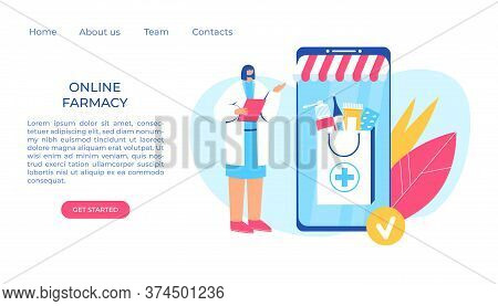 Online Pharmacy Concept. Pharmacist Helps To Collect An Order On The Site.