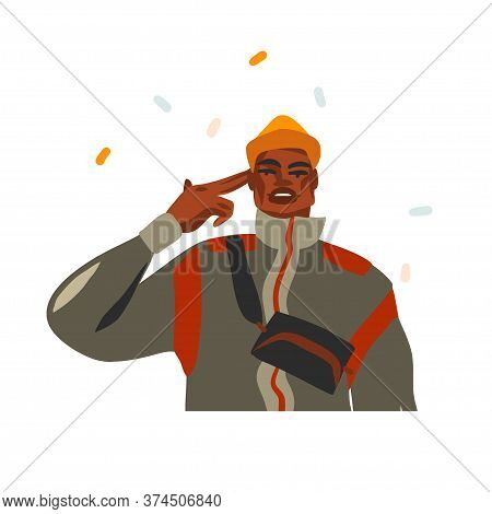 Hand Drawn Vector Abstract Stock Graphic Illustration With Young Happy Black African American Beauty