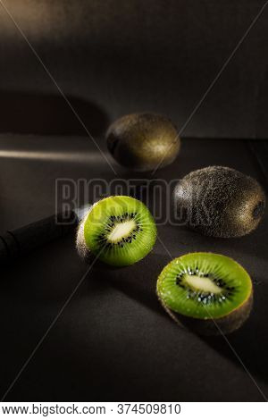 Beautiful Photography Ripe Kiwi Fruits, Drark Background