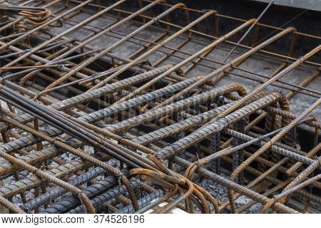 Steel Reinforcing Tie Wire Work At Construction Site Of Embankment For Canal Path And Protecting Riv