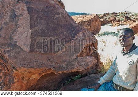 Twyfelfontein, Namibia - May 29, 2011: Rock Engravings At Twyfelfontein In Damaraland, Namibia. A Gu