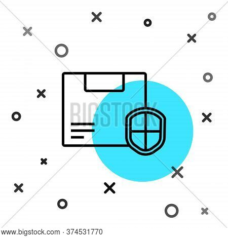 Black Line Delivery Security With Shield Icon Isolated On White Background. Delivery Insurance. Insu