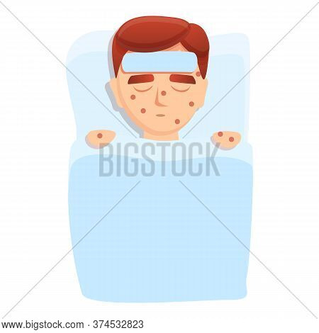 Measles Kid In Bed Icon. Cartoon Of Measles Kid In Bed Vector Icon For Web Design Isolated On White 