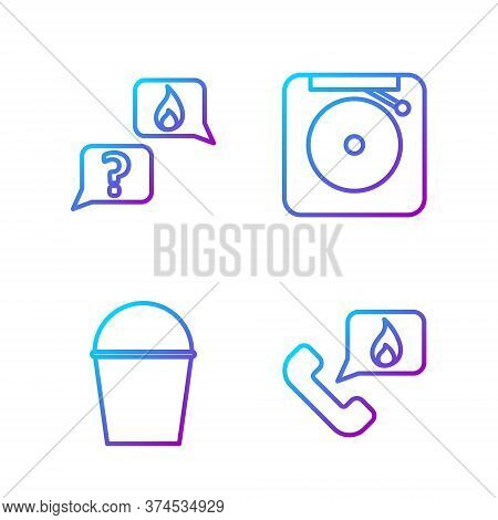 Set Line Telephone With Emergency Call 911, Fire Bucket, Phone With Emergency Call 911 And Ringing A