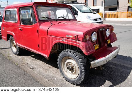 Bordeaux , Aquitaine / France - 06 20 2020 : Jeep Avia Comando Station Wagon Red Vintage Old Timer C