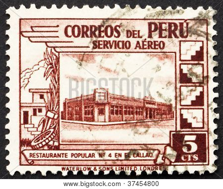 Francobollo Perù 1938 governo ristorante a Callao