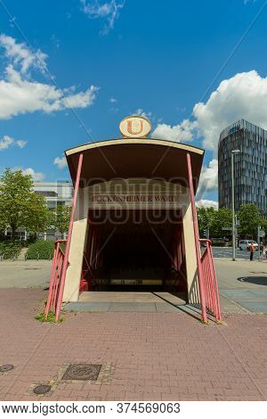 Frankfurt Am Main, Germany-july 02, 2020: Subway Station Bockenheimer Warte, Entrance In The Form Of