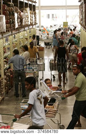 Eunapolis, Bahia / Brazil - August 10, 2009: Customers Shop At Atacadao Supermarket In The City Of E