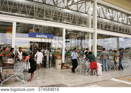 Eunapolis, Bahia / Brazil - August 10, 2009: Customers Shop At Atacadao Supermarket In The City Of E
