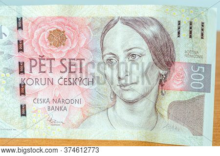 Portrait Of Bozena Nemcova On 500 Czk Czech Koruna Banknote. Bozena Nemcova Was A Czech Writer Of Th