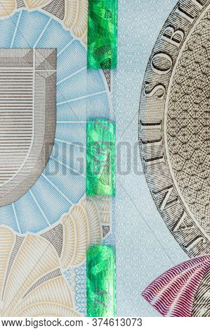 Plastic Security Strip On 500 Pln Banknote. Security Strip On Polish Zloty Banknote Created To Preve