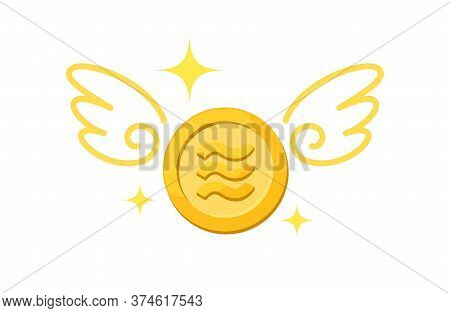 Currency Money Gold Coin And Wing, Icon Libra Currency Golden Coin And Wings Fly Concept, Symbol Lib