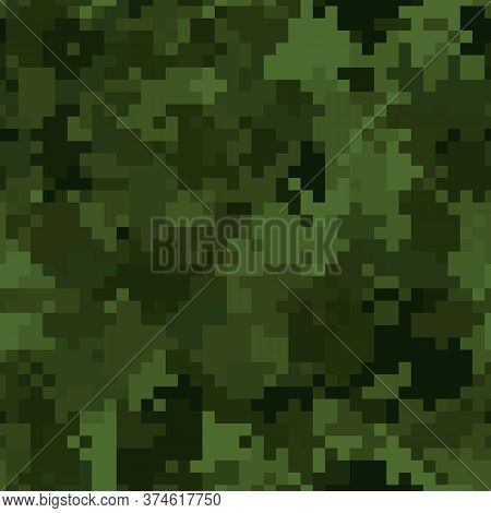 Military Camouflage Seamless Pattern. Woodland Digital Pixel Style.