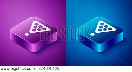 Isometric Billiard Balls In A Rack Triangle Icon Isolated On Blue And Purple Background. Square Butt