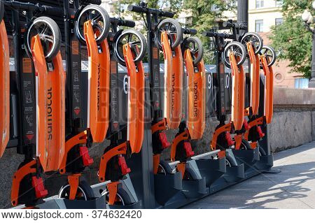 Moscow 01/09/2019 City Scooter Rental And Charging Point